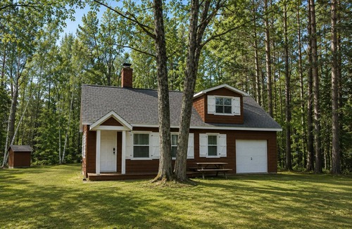 Rapid River Cabin | Classic UP Cabin with Lake Views, Private Beach, Fire Pit