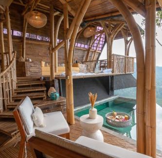 Melayang Villa | Cliffside Bamboo Treehouse with Heated Pool and View