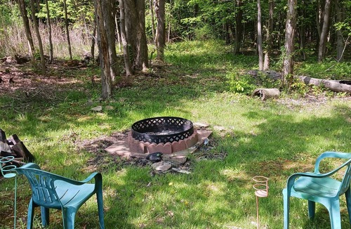 Forestville RV Rental | Comfortable Camper a few miles off thruway and area attractions. Fire ring wood