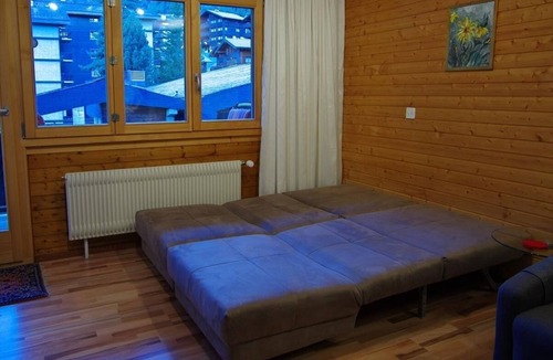 Grimentz Apartment | Comfortable studio for 2-4 persons : Living room with 2 single sofa-beds and 1 double sofa-bed - new