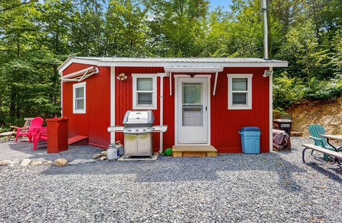 Waitsfield Cabin | Convenient tiny house w/trail access, firepit, gas grill, wifi, window a/c, w/d
