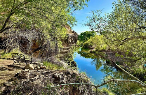 Rimrock RV Rental | Cozy Cliffside Cabin with Private Creek Access at Sacred Springs