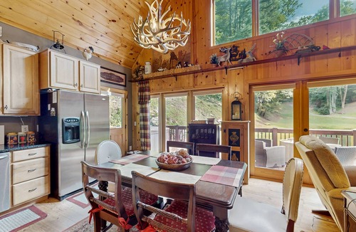 Sky Valley Cabin | Cozy waterfront home w/hot tub, swing, firepit, and fireplace