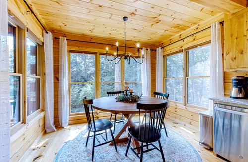 Hidden Lake Cabin | Dog-friendly cabin with covered porch, patio, firepit, fireplace, & grill