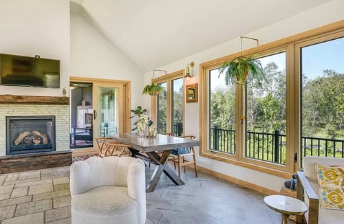 Rumney House | Elegant Riverfront house in Rumney with hot tub, outdoors, fitness equipment