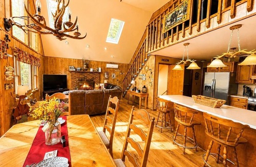Lake Ariel Ski Chalet | Family Pocono Cabin Game Room Fire Pit Lake Views Sleeps 9