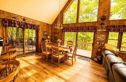 Lake Ariel Ski Chalet | Family Pocono Cabin Game Room Fire Pit Lake Views Sleeps 9