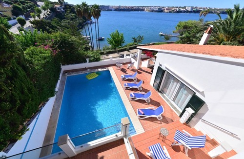 Cala Llonga Villa | Fantastic seafront villa- stunning sea views, steps to beach, private pool, bar.