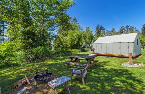 Eastsound RV Rental | Glamping Tent with Partial Ocean Views - 1 min walk to beach!
