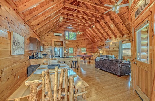 Sevierville Cabin | Gorgeous Views, 2 King Suites, Pool, Hot Tub, Pool, Games