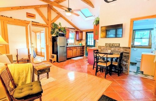 Warren Ski Chalet | Handcrafted Log Cabin Walk to Lake Private Backyard w/Fire Pit Sleeps 8
