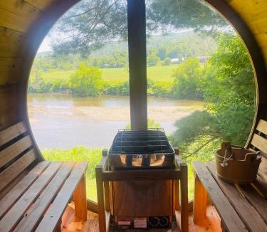 Johnson House | Haven Tiny House w hot tub on river near Stowe