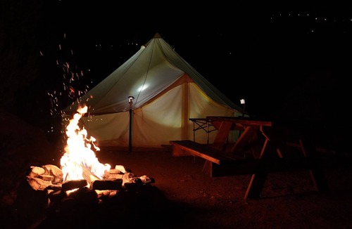 Hildale RV Rental | Heated/cooled king size glamping tent at Zion View Camping!