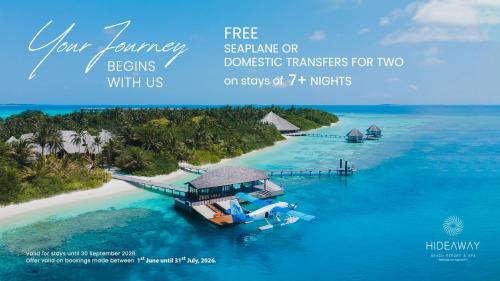 Dhonakulhi Resort | Hideaway Beach Resort & Spa - COMPLIMENTARY RETURN Shared Seaplane or Domestic Flight for two guests for a minimum of 7 nights or more for stays until 30th September 2026