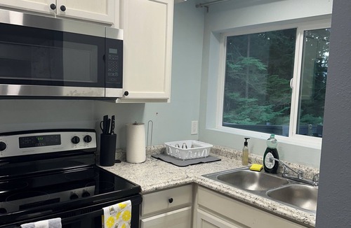 Seattle Hill-Silver Firs House | Julianna and Allan’s serene green belt view ADU with air conditioning unit.
