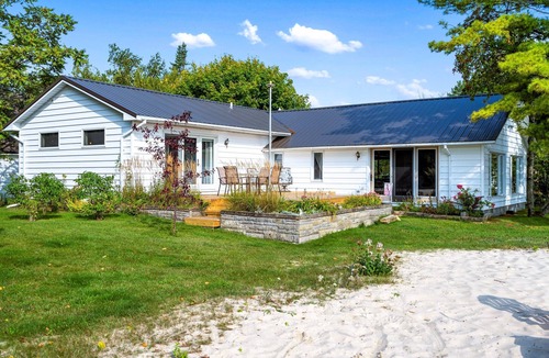 St. Ignace Township House | Lake Huron Beachfront Home~Mackinac Island Views!