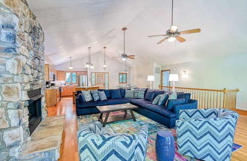 Livingston House | Lakefront home with deck, hot tub, game room, kayaks, & fireplace