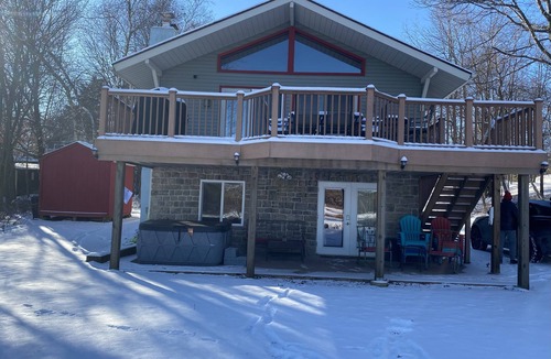 Long Pond House | Lakefront Luxury Escape! Hot Tub Fire Pit Fireplaces Billiard Private Dock