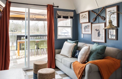 Bitely Cottage | Lakefront Tiny-Home w/ HotTub, Sauna, Pontoon, & Kayaks