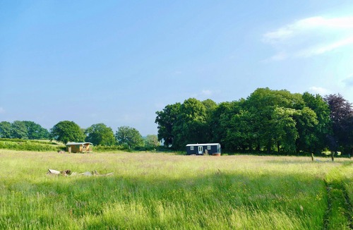 Pentrefelin Cabin | Large luxury shepherd's hut with hot tub in the stunning Welsh countryside.