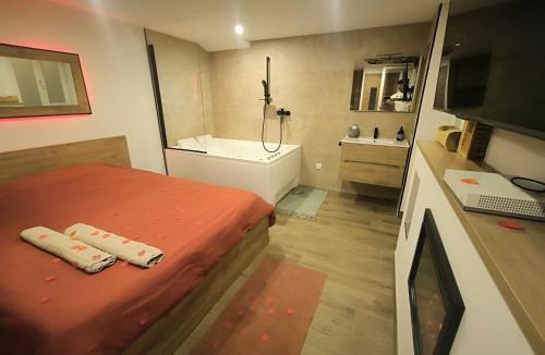 Saint-Chamond Apartment | Love Room, studio Woody Spa , Balnéo