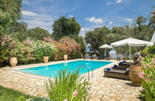 Barbati Villa | Majestic Beach Front Villa, 10 mins walk to Barbati Village, A/C, Private Pool, Sea Front Patios!