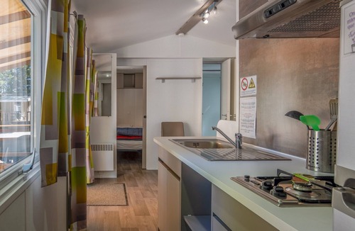 Lavilledieu RV Rental | Mobile Home 'Confort D - 1-5 People' with Shared Pool, Private Terrace and Shared Garden