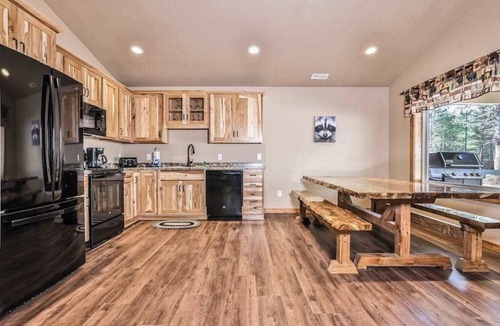Conover House | Modern dog-friendly cabins with hot tub, fireplace, patio, grill, central AC, & W/D