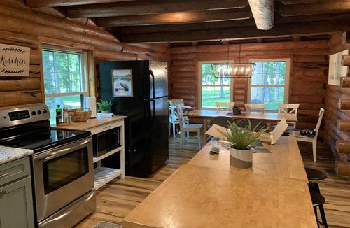 Delavan Lake Cabin | Modern Log Cabin in woods with two gas fireplaces; 20 acres; great location.