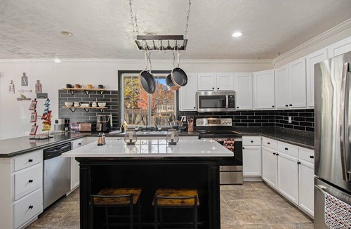 West Omaha House | Modern Rustic Retreat | Game Room, Gym, Wet Bar, 4 TVs, Coff