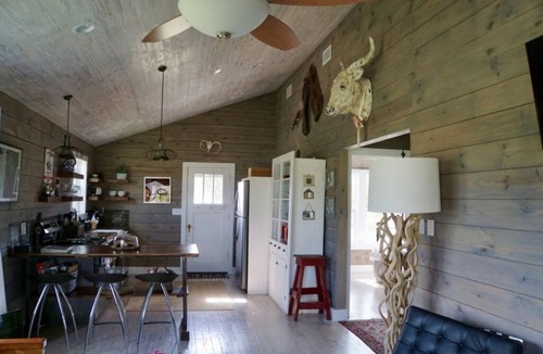 Round Top Cabin | Molly Cabin - Private cabin with 2 bedrooms, one queen and one king bed, full bath with walk-n-shower. Full kitchen with fridge/ice maker, coffee bar, front and back porches, private out door fire pit, outdoor shower.