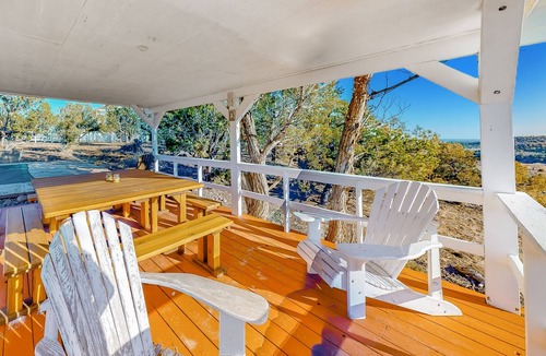 Marvel House | Mountain view home with pool, covered patio, & fireplace - secluded location