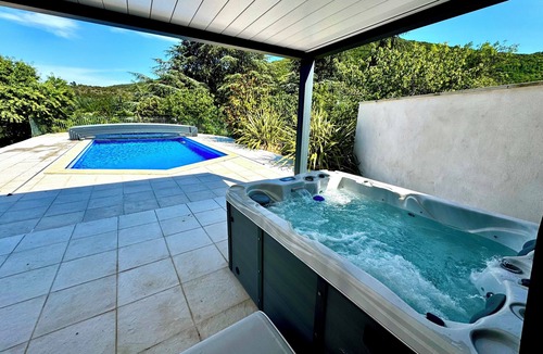 Olargues Apartment | Mountain views with Heated pool and optional Jacuzzi. South of France