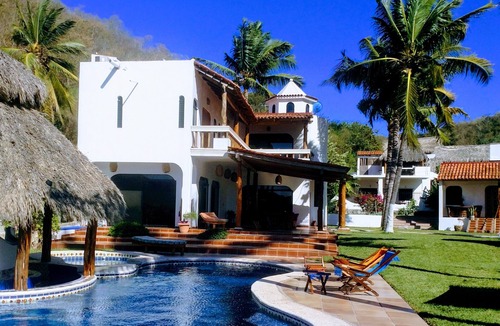 Cuastecomates Villa | Oceanfront Villa on the beach with garden and pool. Ask about individual rooms.
