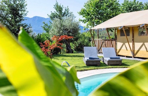 Molares RV Rental | “Oliveira Glamping” Tent with Mountain View, Private Pool, and Wi-Fi