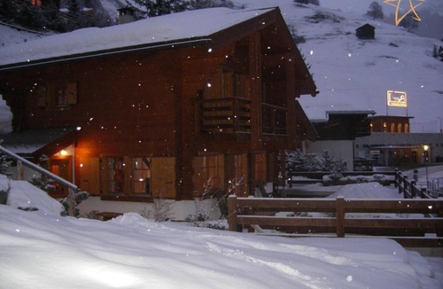 Saint-Luc Ski Chalet | Outside: Family cottage for 6 people, balcony, semi-covered terrace with furniture, garden, beautifu
