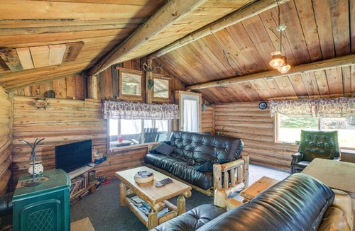 Island Falls House | Peaceful Lakefront Cabin Getaway: Dock, Fire Pit!
