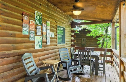 Union Hall Cabin | Perched privately on a bluff with breathtaking sunrise views over Smith Mountain Lake, this cozy remodeled 2BR/1BA log cabin offers queen memory-foam beds, well-stocked granite kitchen (farm-fresh eggs!), covered deck, stone fire pit, huge dock.
