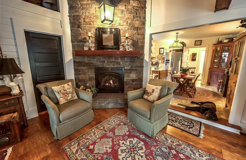 Roseland House | Possum Trot Farmhouse - Wedding & Event Venue, Lodging for 18, Stone Fireplace