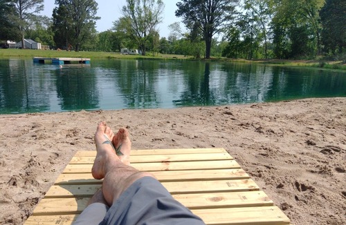 West Frankfort RV Rental | Private beach for parties, pavilion on the site, plenty of parking, porta potty