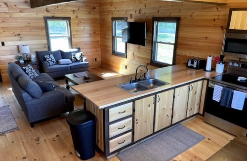Norwalk Cabin | Private Lakefront Cabin with Hot Tub, Beach and Room for 10