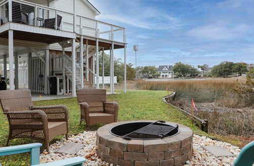 Garden City House | Private Murrells Inlet Waterfront 4 Bedroom 4 Bath Home on Marsh with Fire Pit