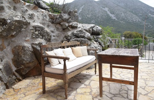 Loulos Villa | Private stone built villa.Pool and a truly magical view to the white mountains
