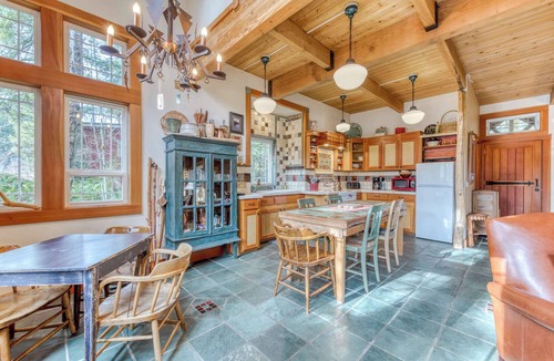 Mount Hood Village House | Riverfront home close to skiing & fishing with beach access & huge VHS library