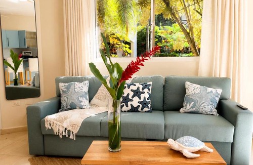 El Centro Apartment | Romantic Oasis Las Terrenas King Bed and Pool View