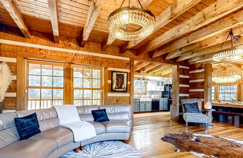 Seymour Cabin | Rustic secluded cabin with fireplace, deck, firepit, grill, mtn views - dogs OK