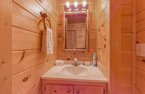 Cherry Log Cabin | Secluded mountain-view cabin with hot tub, fireplace, firepit, central AC & deck