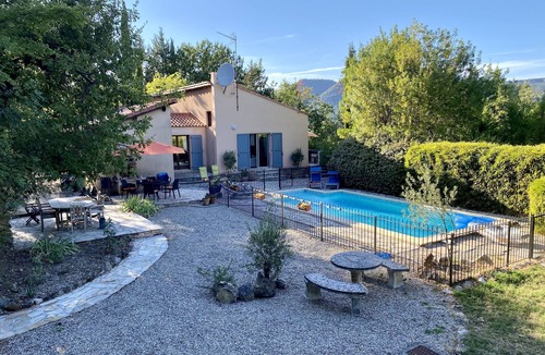 Soubes Villa | Secluded villa with large garden pool Overlooks beautiful picturesque village