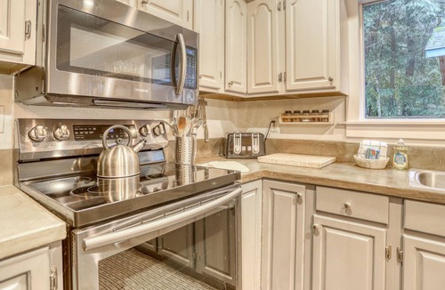 Rhododendron Cabin | Serene Hearthstone Retreat with fireplace, hot tub, BBQ, dog-friendly