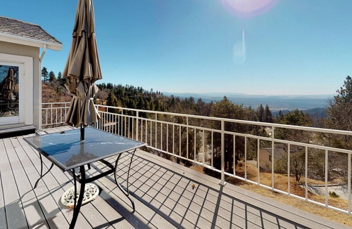 Running Springs House | Spacious & bright home with large deck, wood fireplace, and panoramic views